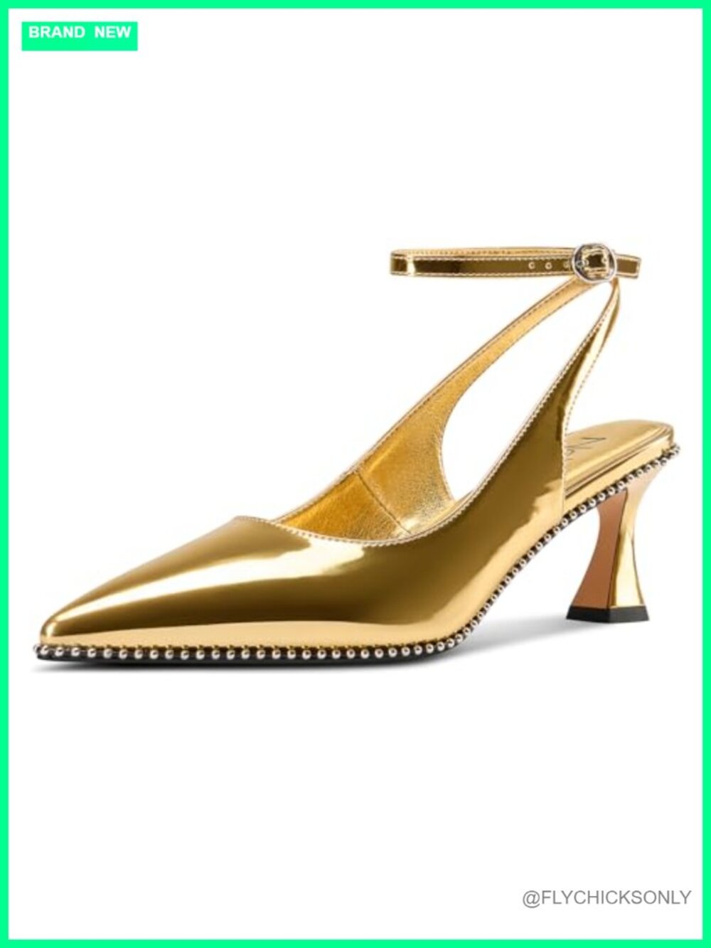 Womens Slingback Kitten Heels Beaded Pointed Toe Pumps Dress Shoes